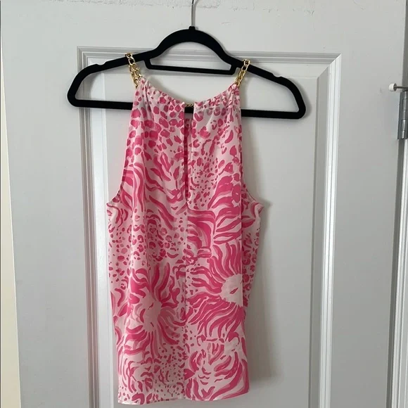 Lilly Pulitzer Riviera Pink and White Sleeveless tank with Chain neck detail - Picture 9 of 12